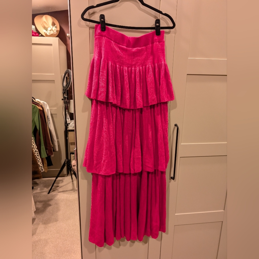 Free People Vibrant Pink Tiered Knit Skirt, Medium - Picture 3 of 5